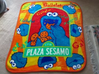 Vtg Sesame Street Plaza Sesamo Cookie Monster Throw Blanket 1999 47 " X 43 " Rare