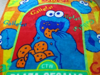 Vtg Sesame Street Plaza Sesamo Cookie Monster Throw Blanket 1999 47 