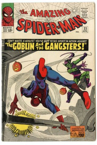 Spider - Man 23 Fn/vf 7.  0 Off - White Pages Vs.  Green Goblin Marvel 1965
