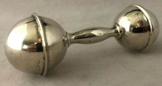 Vintage Antique Lunt C - 99 Sterling Silver Baby Rattle 4.  5 " Dumbbell Barbell