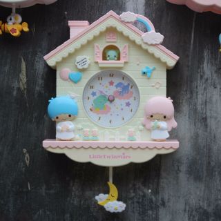 Twin Little Stars Swing Clock Wall Clock W/t Pendulum Home Decoration Girl Gift