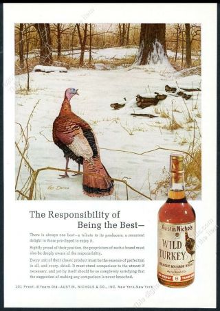 1970 Wild Turkey Bourbon Whiskey Bird In Snow Ken Davies Art Vintage Print Ad