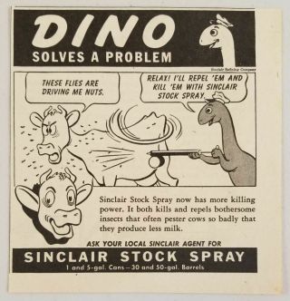 1945 Print Ad Sinclair Stock Spray For Cattle Dino The Dinosaur Character