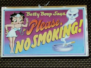1991 Metal Sign Betty Boop Nurse " Please,  No Smoking ",  14 1/2 " X 8 1/2 "