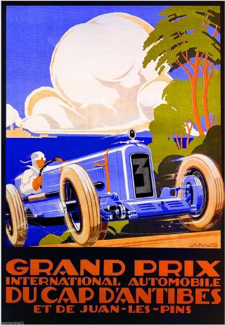1929 Grand Prix Race Antibes Automobile Car Vintage Advertisement Poster