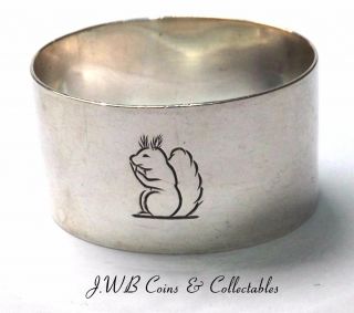 Antique Silver Napkin Ring Hallmarked London 1941 Engraved With Squirrel & J.  J.  G