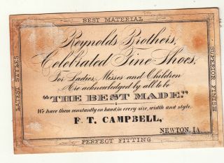 Reynolds Bros Shoes Utica NY Cat Kittens F T Campbell Newton Iowa Card c1880s 2