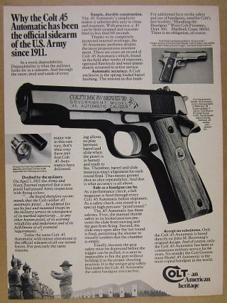 1975 Colt Government Model.  45 Series 70 Automatic Pistol Photo Vintage Print Ad