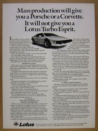 1986 Lotus Turbo Esprit Photo Vintage Print Ad