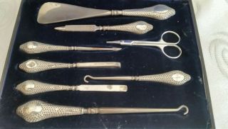 Fab,  Fully Hallmarked Solid Silver Boxed Manicure Set Inc Shoe Horn 1910 - 1920