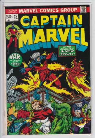 Captain Marvel 27 (fn/vf 7.  0) Thanos Appearance,  Marvel 1973,  Jim Starlin