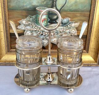 Antique Victorian Walker & Hall Silver Plated & Cut Glass Pickle Stand C1870