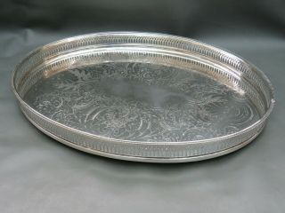 Large Vintage Ornate Silver Plated Oval Tray With Gallery - Cavalier