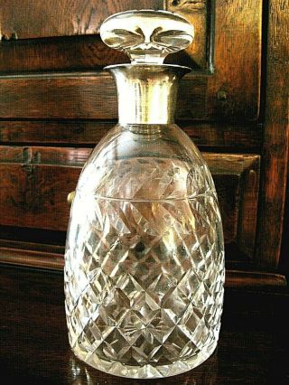 Solid Silver Topped Cut Glass Port Decanter Hallmarked Early 20th Century