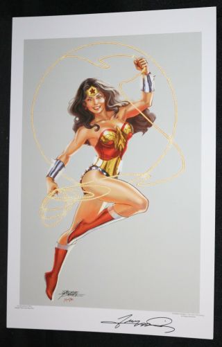 Wonder Woman Full Figure With Lasso Color Print - 2017 Signed By George Perez