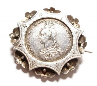 Antique Victorian Silver Coin Brooch Af