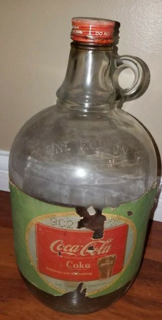 1940s Coca - Cola Coke Syrup Clear Glass 1 Gallon Bottle Jug W/cap & Label