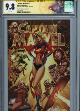 Captain Marvel 1 Variant Cover C Cgc 9.  8 Ss Signed By J Scott Campbell