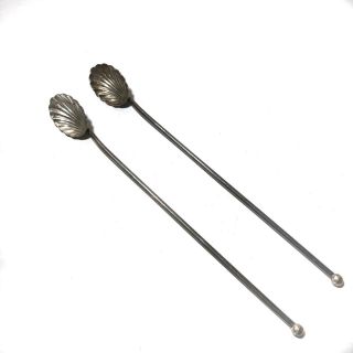 Antique Spoons Scallop Shell Sterling Silver Long Ice Tea Set Of 2