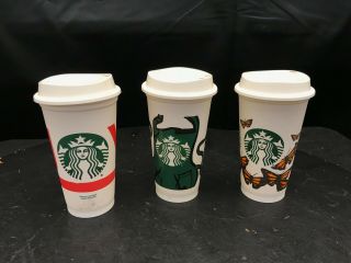 3 Starbucks White Coffee Cups Joy Apron Butterfly 47