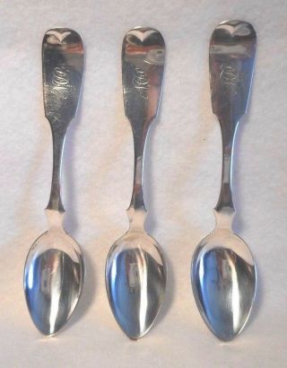 Coin Silver James Watts Philadelphia,  Pennsylvania Set Of 3 Spoons,  Ca.  1850