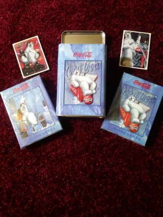 Coca Cola Polar Bear Playing Cards 2 Decks With Tin And Stickers