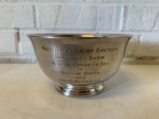 Vintage Wilcox Silverplate Mastiff Club Of America Best To Breed Bowl 1956