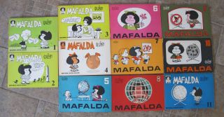 Wow Rare Complete Set Of 11 Vintage Mafalda Quino 70s Spanish Comic Paperbacks