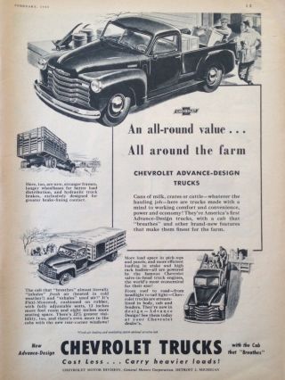 1948 Ad (xb20) Chevrolet Advance Design Trucks For The Farm