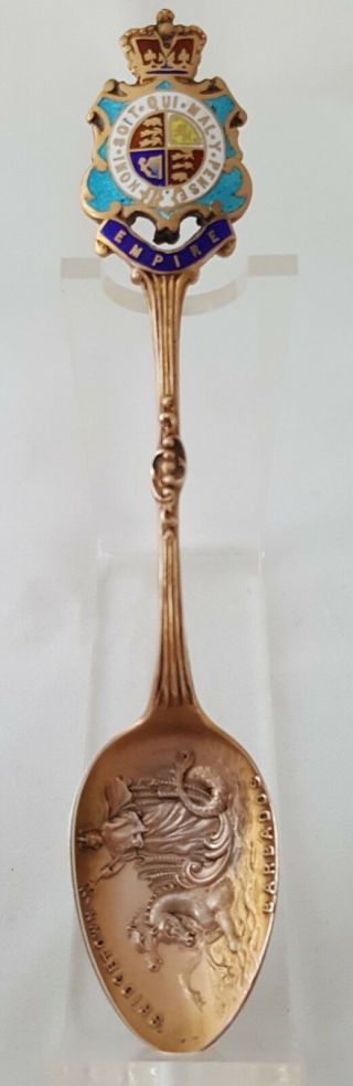 Vintage Sterling Silver Gold Washed Enamel Souvenir Spoon,  Barbados