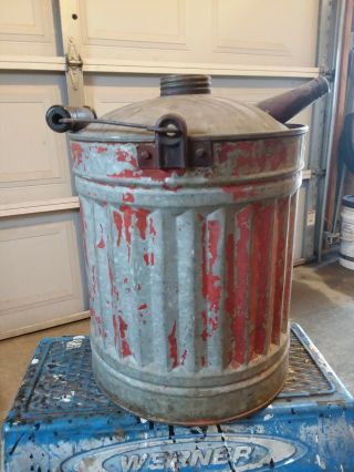 Vintage Galvanized Metal 1 Gallon Gas Can W/ Wooden Handle