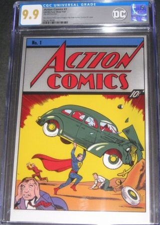 Action Comic 1 Superman Dc Comics Silver Foil.  999 Fine Silver Cgc 9.  9