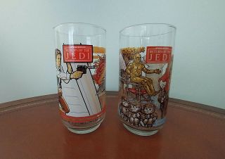 1983 Return Of The Jedi Star Wars Glasses Burger King Coca Cola Set Of 2