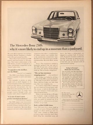 1967 Mercedes - Benz 250s Print Ad 8x11
