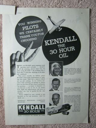Vintage 1932 Kendall Oil Aviation Gladys O 