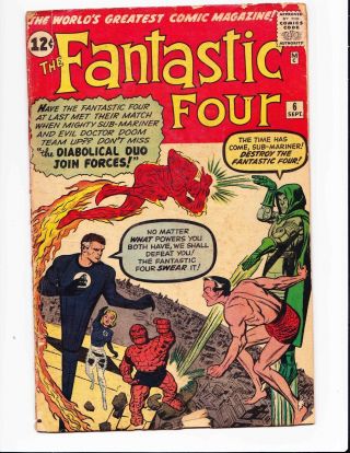 Fantastic Four 6 2nd Dr.  Doom Sub - Mariner Fair Fr Silver Age Marvel Comic