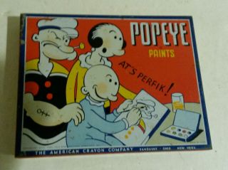 Popeye Paints American Crayon Co Sandusky Oh 1953 Issued Tin All Colors There