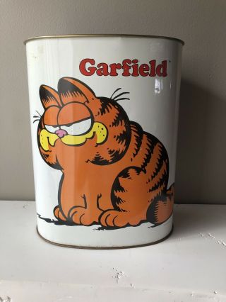 Vintage Garfield Cheinco Metal Trash Can 1978 W/ Cartoon 13” Tall Cool