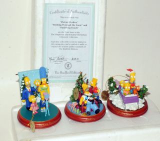 The Simpsons 2002 Bradford Exchange Illuminated Christmas Ornament Set Of 3 Mib