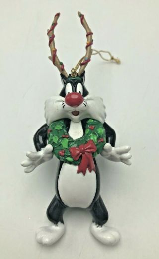 Danbury Looney Tunes Sylvester Cat With Wreath Christmas Hanging Ornament