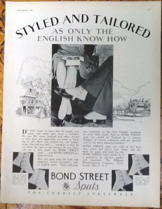 Bond Street Spats Ad 1929 Vintage 1920s Flapper Art British Advert
