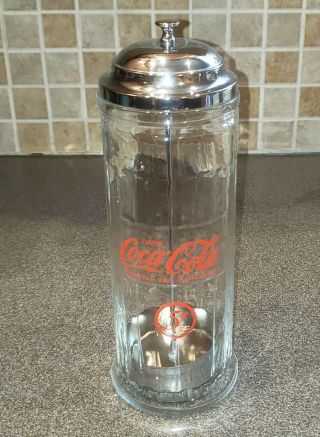 Coca Cola Chrome & Glass Diner Style Straw Dispenser
