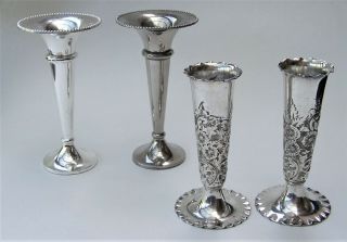 2 X Antique Pre - 1887 Victorian Silver Plated Spill / Bud Vases,  Extra Pair