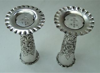 2 x ANTIQUE PRE - 1887 VICTORIAN SILVER PLATED SPILL / BUD VASES,  EXTRA PAIR 5