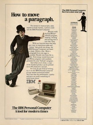 1982 Ibm Personal Computer Easy Writer Charlie Chaplin Tramp Vtg Print Advert