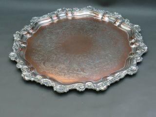 Antique Or Vintage Silver Plated 16 1/2 " Tray With Ornate Decorative Shell Edges