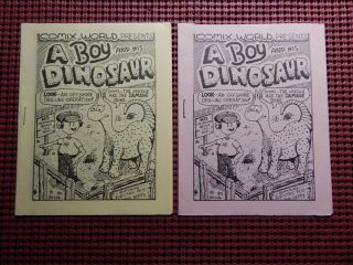 Underground Mini Comix - A Boy And His Dinosaur 1980 Yellow Pink Copies