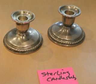 Pair - Antique Sterling Silver Weighted Candle Holders (candlesticks) Unicorn Logo