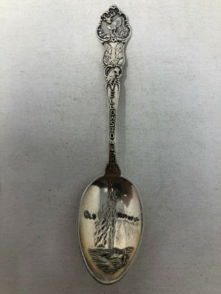 Paye & Baker Sterling Silver Souvenir Spoon Old Faithful Yellowstone Park