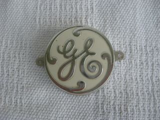 Vintage " Ge " Appliance Round Emblem - Gereral Electric Metal - White Paint - Vg Condit